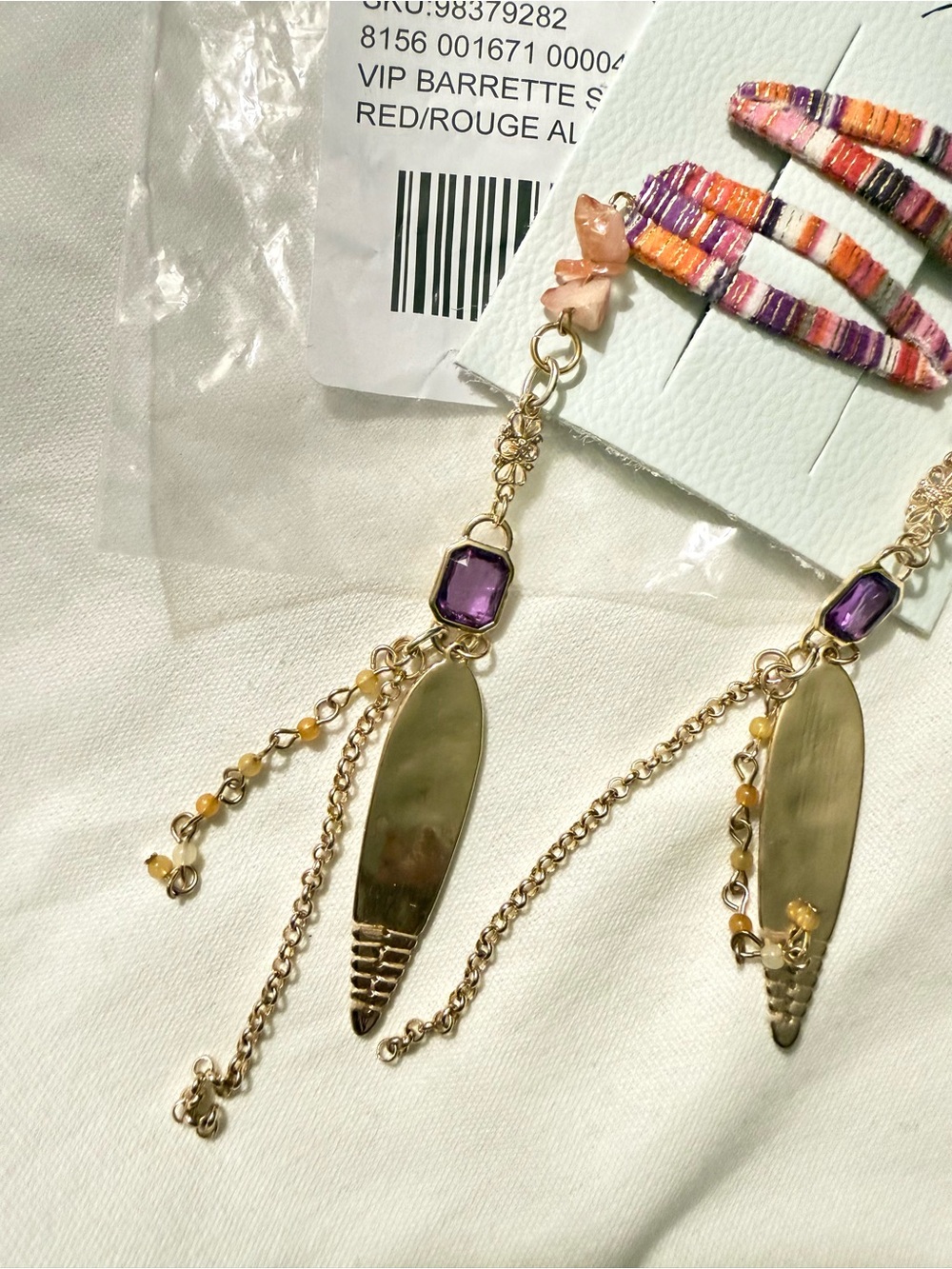 Free People Gold with Purple and Multicolor Bead Drop Hair Clips - Picture 3 of 4